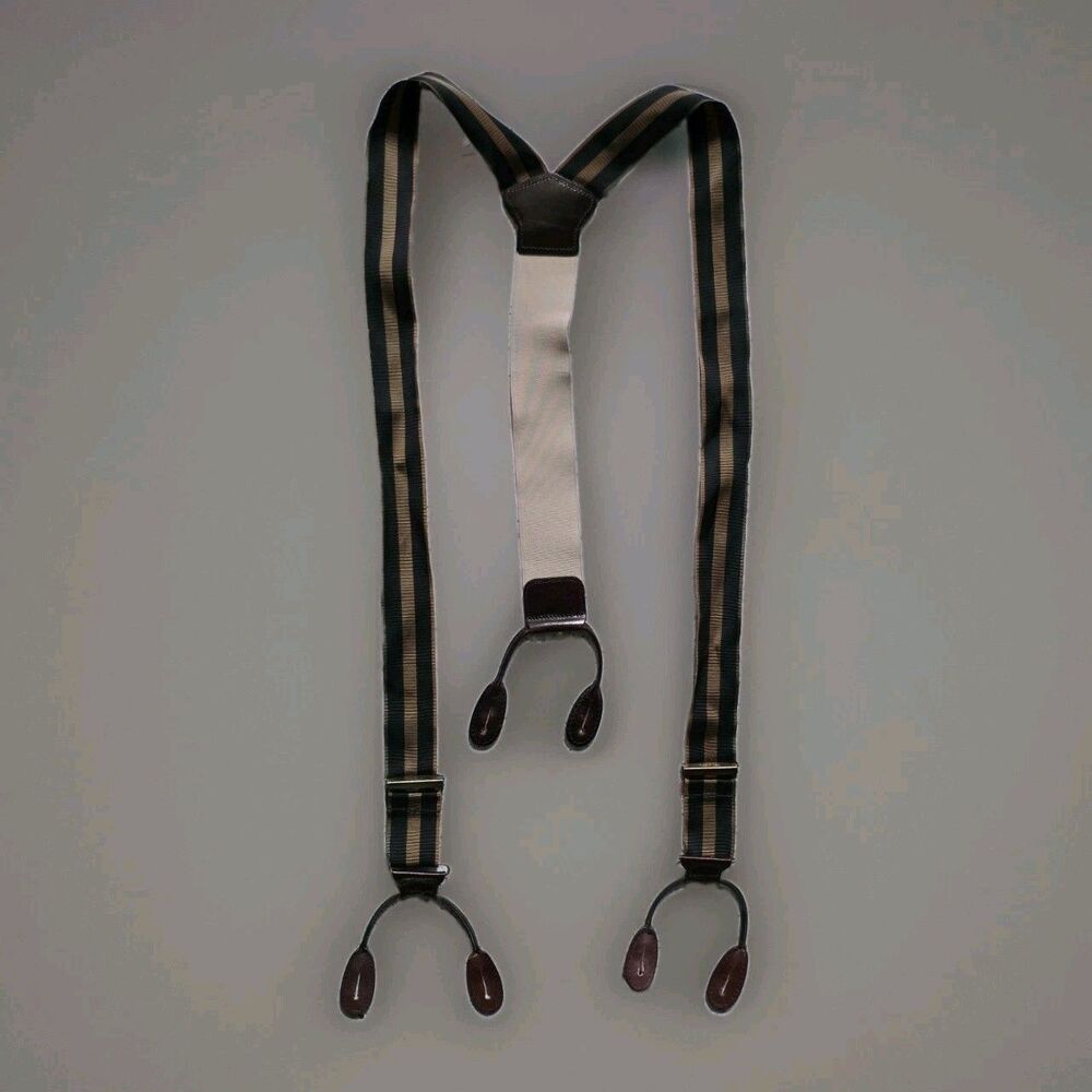 Torino Suspenders Brown Black Striped Silk(?) Button Made in USA OS Adjustable